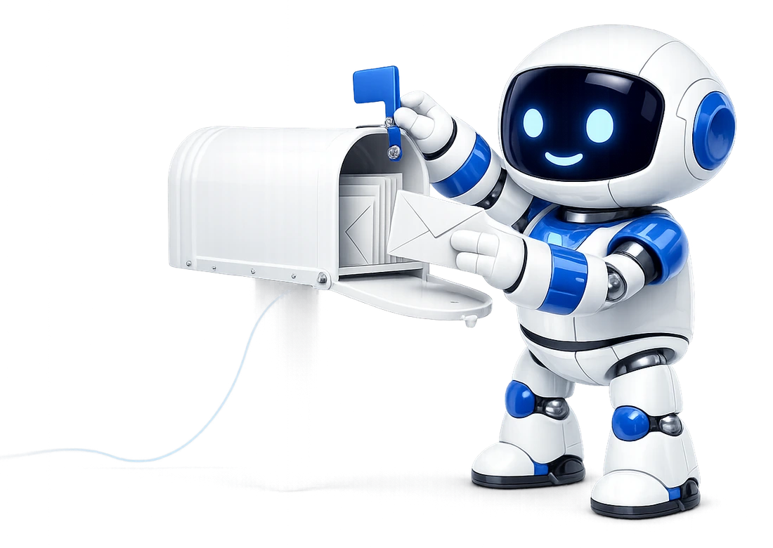 Why Mailbox MCP exists: the robot carefully replacing a letter in a mailbox and resetting its flag, leaving everything as he found it.