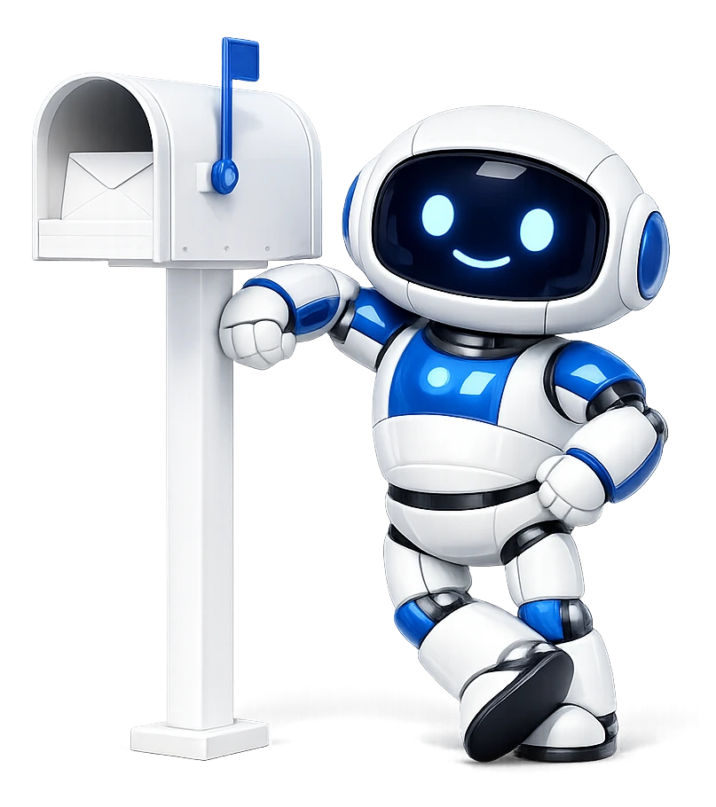 When an AI subscription is not worth it for your mailbox: an almost-empty mailbox and the robot leaning easily against its post with nothing to do.