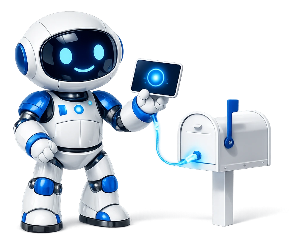 What a connected calendar adds: the robot beside a mailbox and a diary, both plugged into the same connector.
